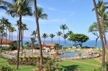 Picture of the oceanfront swimming pool at the Aston Maui Kaanapali Villas on Maui, Hawaii.